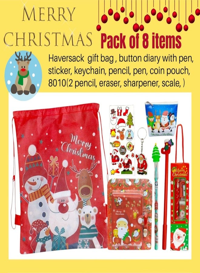 AMYCAUR Merry Christmas Stationery Combo Gift for Kid, Cute School Stationery Gift Combo, Secret Santa Party Return Gift for Kids Stationery Items, New Year Christmas Goody Gift Set (Pack of 8 Items) - Image 2