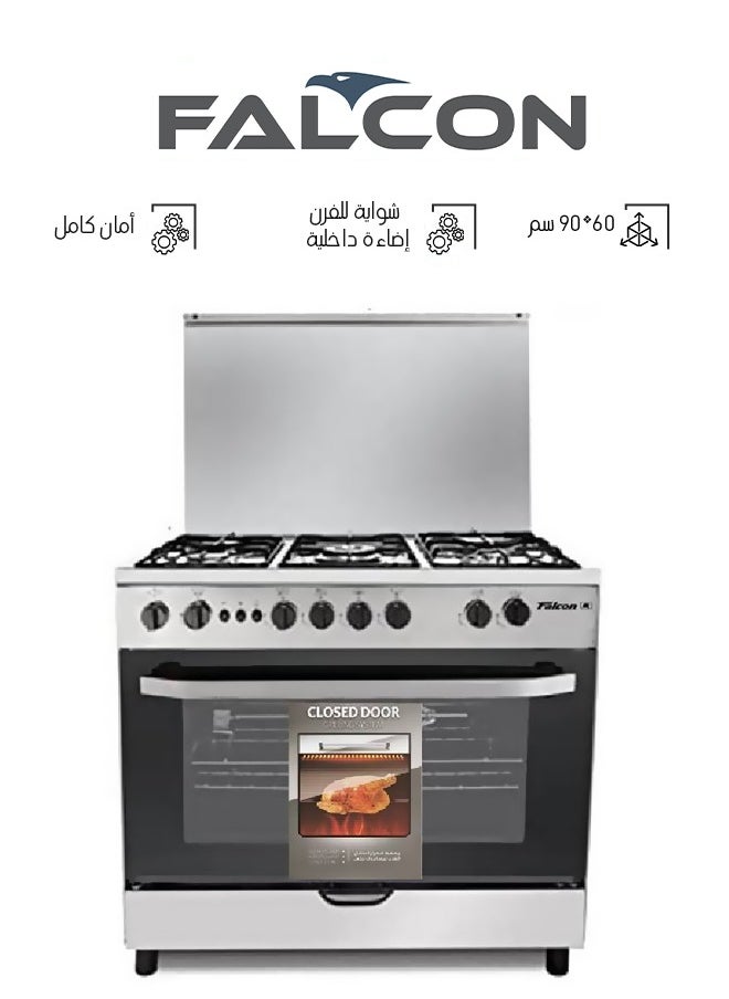 فالكون فرن غاز - 5 عيون- 60*90 سم - استيل- أمان كامل - 12412  - Image 1