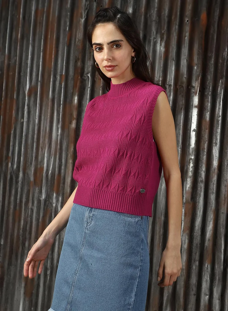 هاي ستار Women's Pink 100% Acrylic Solid Sweater