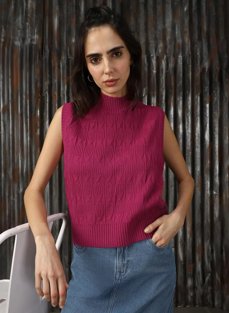 هاي ستار Women's Pink 100% Acrylic Solid Sweater