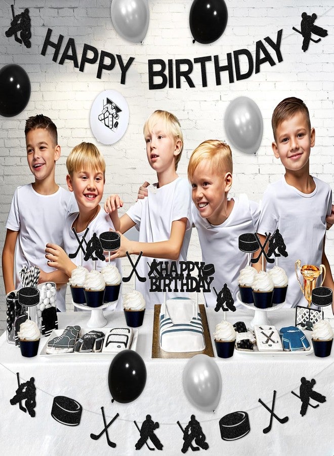 Balterever Ice Hockey Birthday Decorations for Boys Hockey Birthday Party Supplies with Ice Hockey Happy Birthday Banner Cupcake Cake Toppers Hockey Garland for Sports Birthday Party Supplies - Image 4