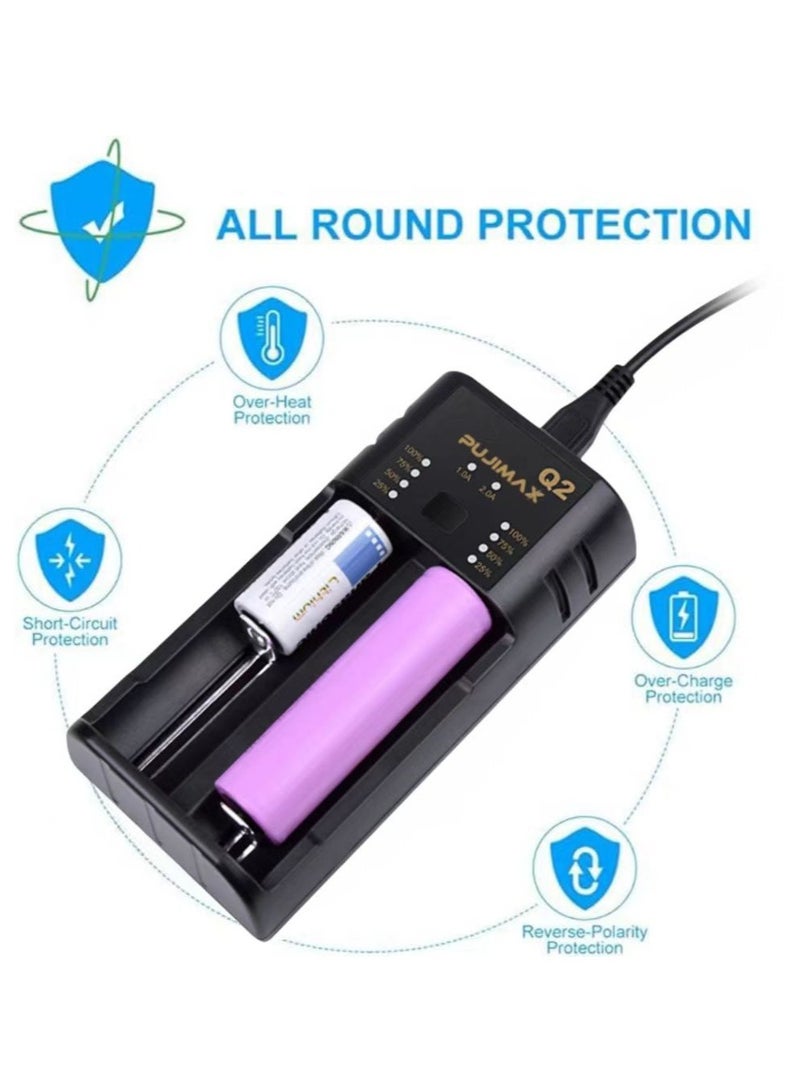 PUJIMAX *1شاحن بطارية ذكي طِرازت＋ زوج من بطارية ليثيوم أيون 18650 قابلة لإعادة 3400 مللي أمبيرالشحن  - Image 2