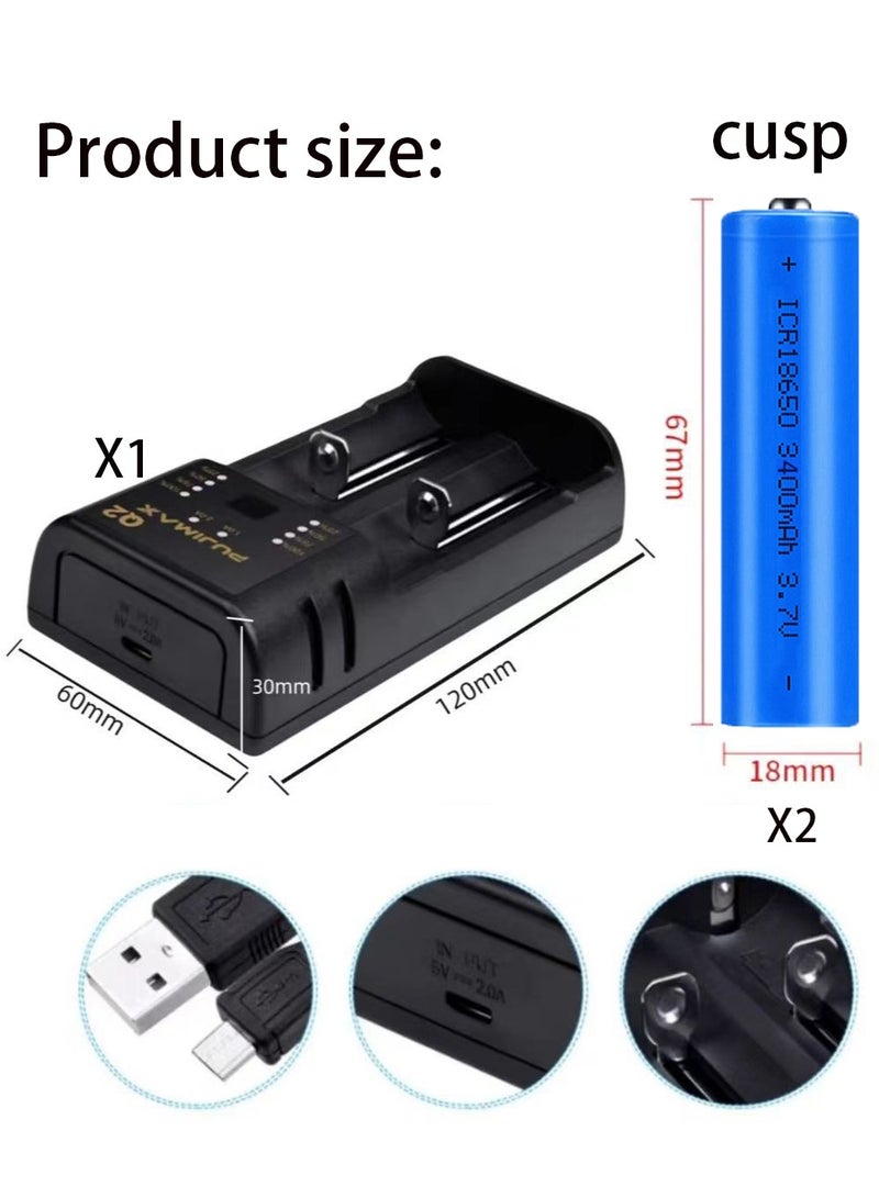 PUJIMAX *1شاحن بطارية ذكي طِرازت＋ زوج من بطارية ليثيوم أيون 18650 قابلة لإعادة 3400 مللي أمبيرالشحن  - Image 3