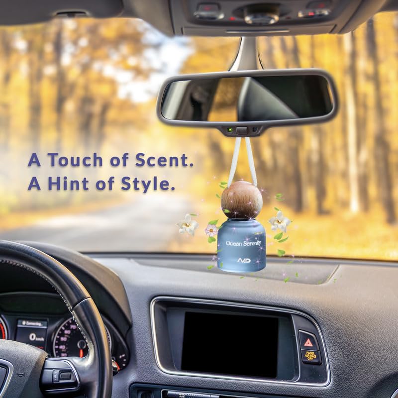 NEODRIFT 'NeoBliss' (Set of 1) | (Ocean Serenity) Car Hanging Diffuser Car Perfume & Air Freshener in Glass Bottle with Wooden Lid and Long Lasting Scent - 10ml - Image 2