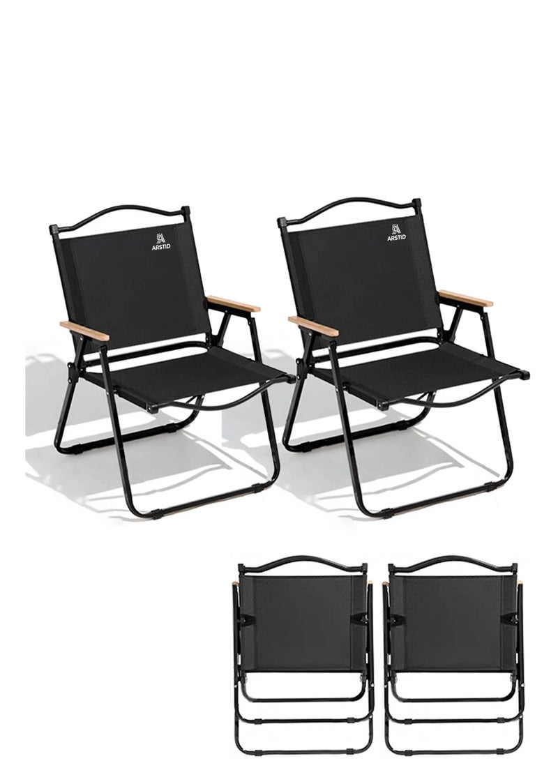 ARSTID 2-Piece Premium Portable Camping Chair – Foldable Fishing, Beach & Travel Seat, Sturdy Steel Frame, Oxford Fabric, Lightweight, Easy Carry for Outdoor, Picnic, Hiking, Black - Image 2