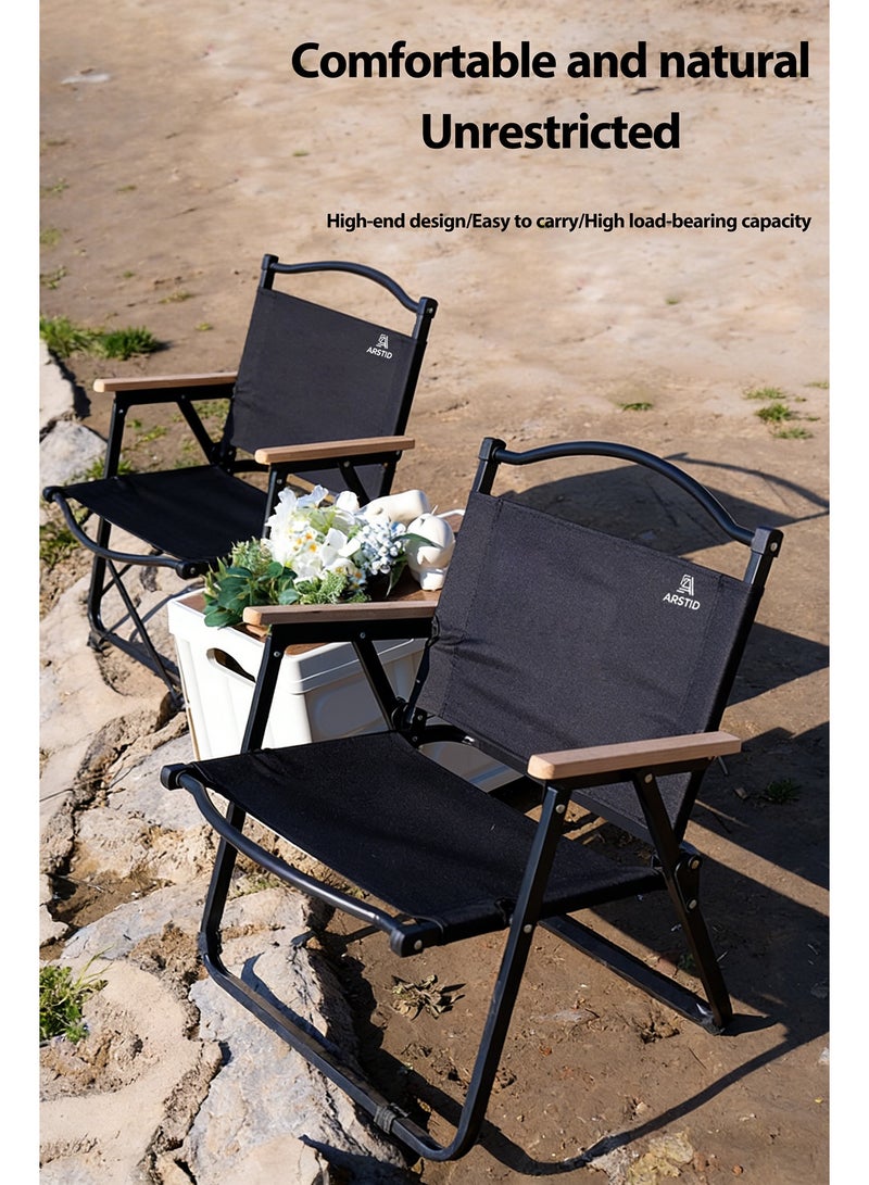ARSTID 2-Piece Premium Portable Camping Chair – Foldable Fishing, Beach & Travel Seat, Sturdy Steel Frame, Oxford Fabric, Lightweight, Easy Carry for Outdoor, Picnic, Hiking, Black - Image 1