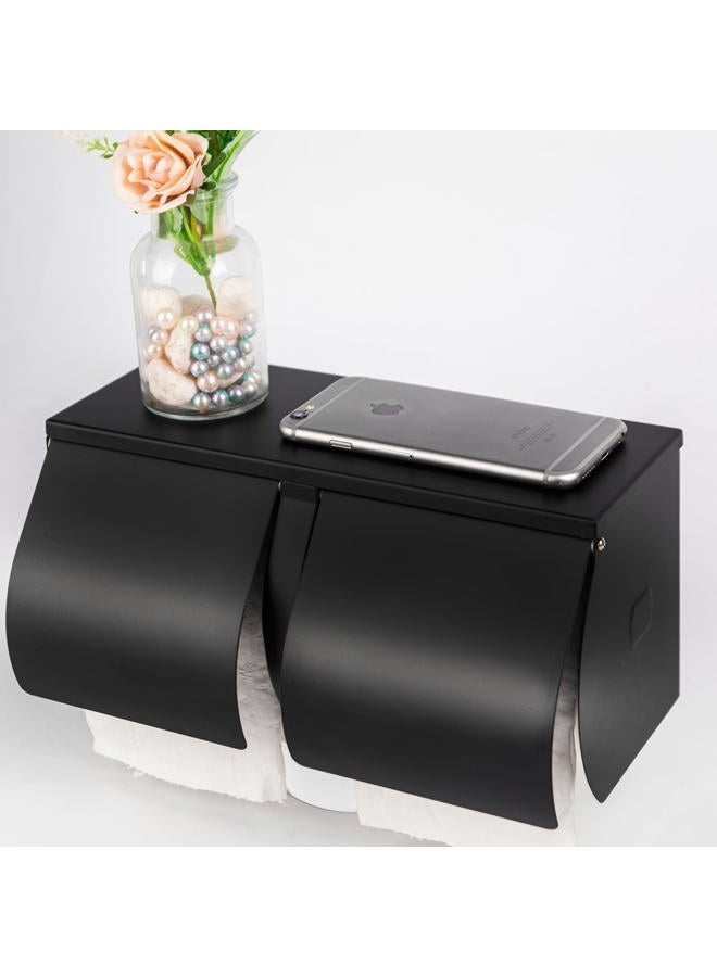 Desyeryamimi Double Roll Toilet Paper Holder Dispenser with Shelf Storage-Commercial 2-Roll Side by Side Stainless Steel Toilet Tissue Holder/Dispenser Wall Mount for Bathroom/Restroom(Black - Image 2