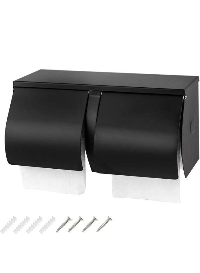 Desyeryamimi Double Roll Toilet Paper Holder Dispenser with Shelf Storage-Commercial 2-Roll Side by Side Stainless Steel Toilet Tissue Holder/Dispenser Wall Mount for Bathroom/Restroom(Black - Image 1