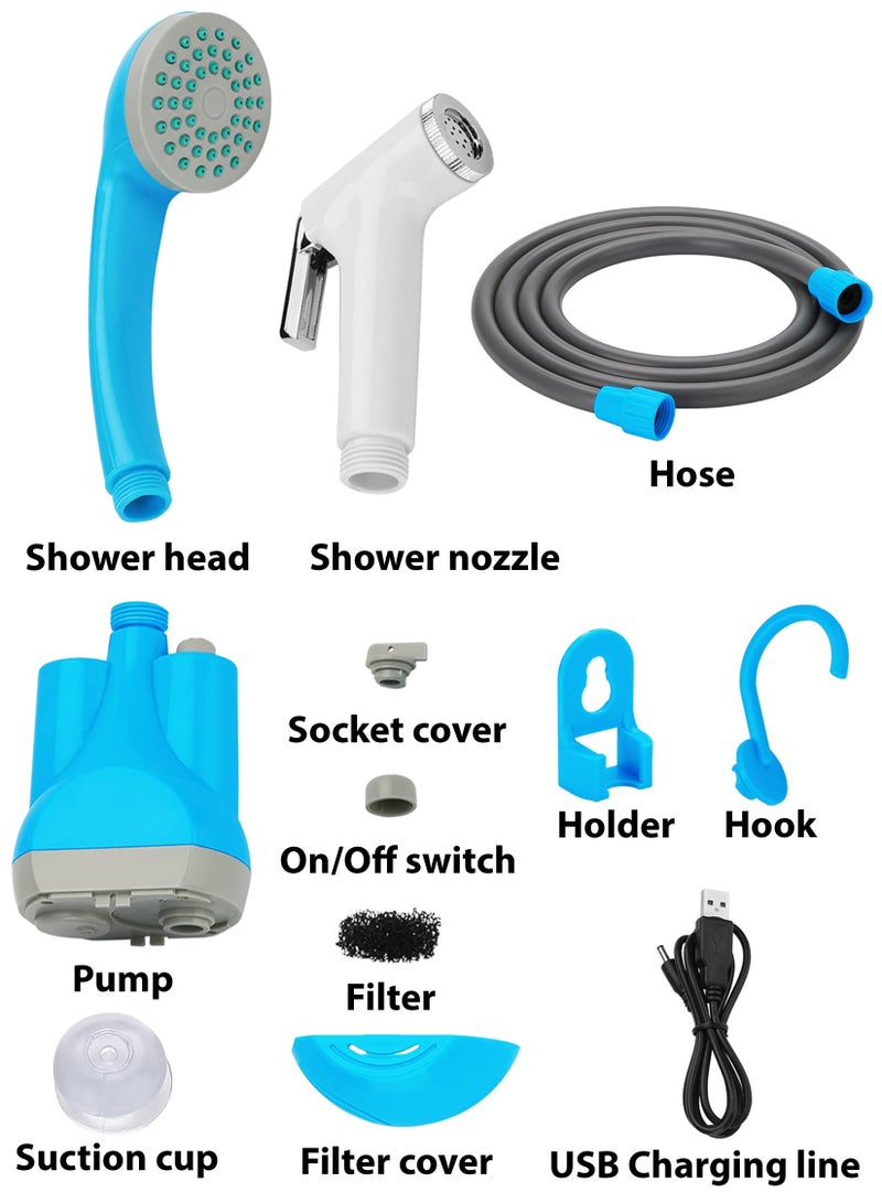 Toshonics Portable Outdoor Shower Foldable Bucket Kit: Rechargeable battery water pump, USB cable, 2m hose for outdoor activities like car washing, pet cleaning, plant watering, and kitchen use - Image 2