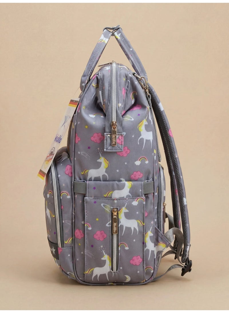 Kidilo Unicorn Baby Diaper Backpack with Changing Mat - Grey - Image 3