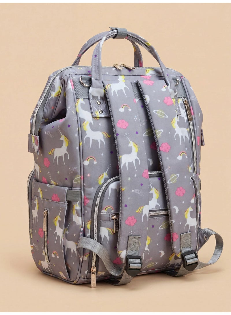 Kidilo Unicorn Baby Diaper Backpack with Changing Mat - Grey - Image 4