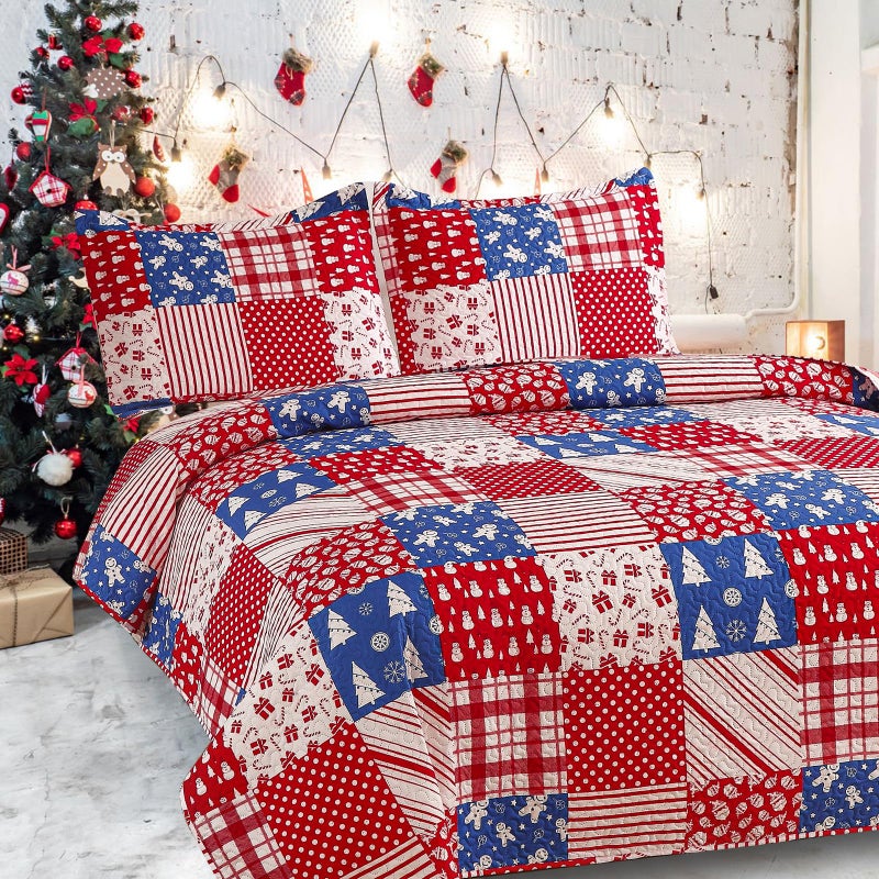 CHESITY لحفات الفراش Chesity Christmas مجموعة بحجم كوين الحجم القابل للانعكاس في عيد الميلاد الحمراء ذات الفراش المنقوشة بالفرش  - Image 2