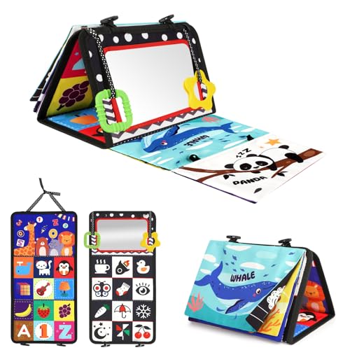 URMYWO Tummy Time Toy - Black and White High Contrast Baby Toys for Newborn - Baby Visual Stimulation Mirror - Montessori Sensory Crinkle Toy for Infant 0-3-6-12 Months - Shower Gift for Boy Girl - Image 1