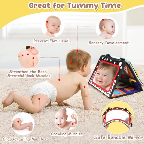 URMYWO Tummy Time Toy - Black and White High Contrast Baby Toys for Newborn - Baby Visual Stimulation Mirror - Montessori Sensory Crinkle Toy for Infant 0-3-6-12 Months - Shower Gift for Boy Girl - Image 5