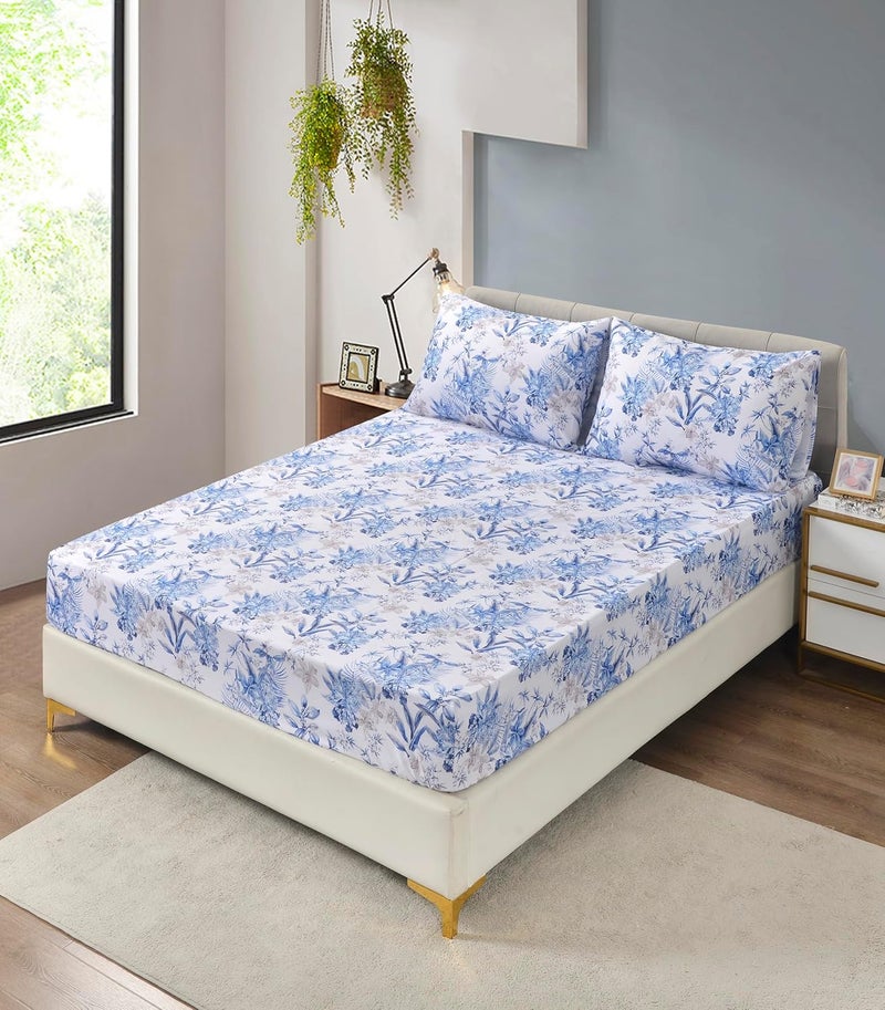 La Maison Luxury Printed Fitted Sheet With Deep Pockets & Pillowcase (3Pcs Set)| Microfiber| Single Size|1-Fitted Sheet (140 X 200 + 35Cm), 1-Pillow Case (50 X 75Cm)| Tr-4736 - Image 1