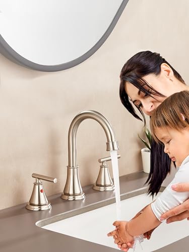 Fransiton 8 Inch Widespread Bathroom Sink Faucet 3 Hole, Brushed Nickel Bathroom Faucet with Metal Pop-Up Drain Assembly, Bathroom Vanity Faucet, 2 Handle for Sink - Image 4