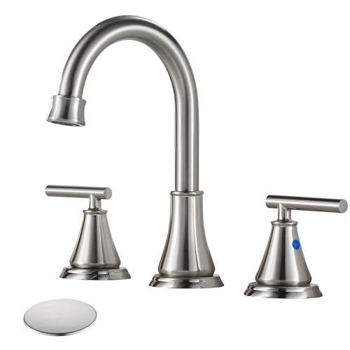 Fransiton 8 Inch Widespread Bathroom Sink Faucet 3 Hole, Brushed Nickel Bathroom Faucet with Metal Pop-Up Drain Assembly, Bathroom Vanity Faucet, 2 Handle for Sink - Image 1