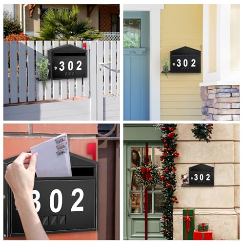 Pyoimmne Wall-Mount Mailbox with Flag, Large Capacity Mailboxes for Outside House with Planter Holder & 3 Sets of 0-9 Number Stickers, Locking Galvanized Steel Rust-Proof Post Box Metal Mail Box with Key Lock - Image 3