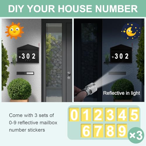 Pyoimmne Wall-Mount Mailbox with Flag, Large Capacity Mailboxes for Outside House with Planter Holder & 3 Sets of 0-9 Number Stickers, Locking Galvanized Steel Rust-Proof Post Box Metal Mail Box with Key Lock - Image 5