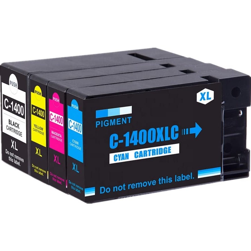 ® PGI-1400XL لمجموعة خراطيش الحبر Canon عالية الإنتاجية 4 عبوات أسود سماوي وأرجواني أصفر PGI 1400 XL لـ MAXIFY MB2140 MB2340 MB2740 MB2040 - Image 2