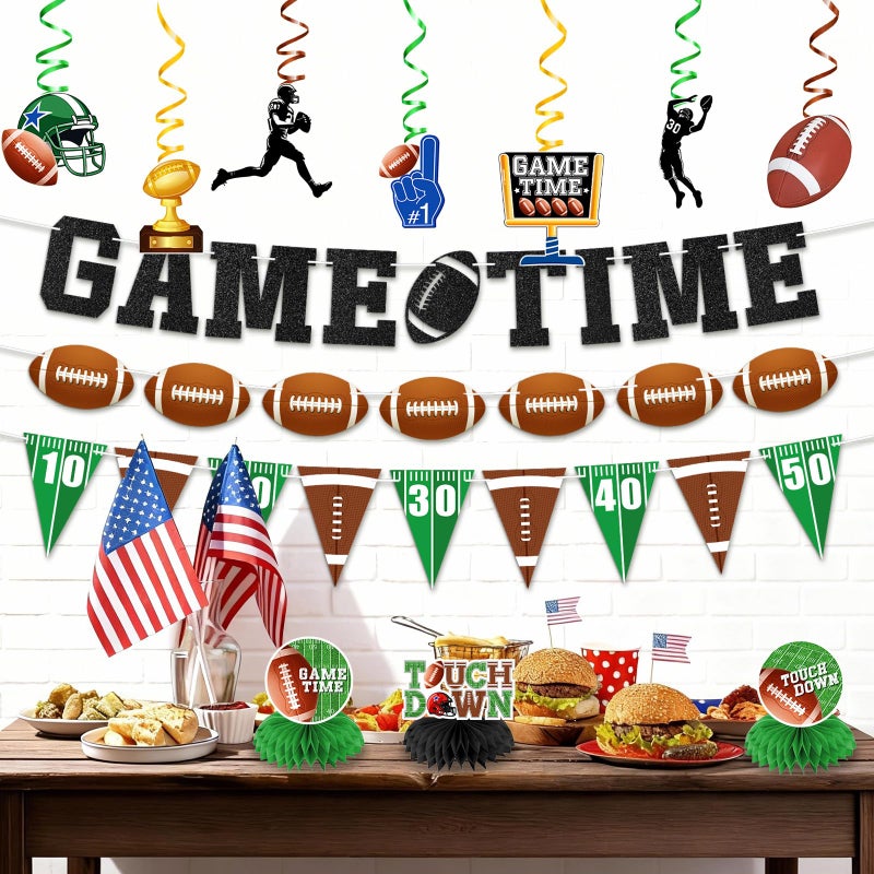 Cutechunfa 20Pcs Football Party Decorations Kit | Game Time Football Garland Banner Hanging Swirl Touch Down Honeycomb Centerpiece | Birthday & Tailgate Party Supplies - Image 2