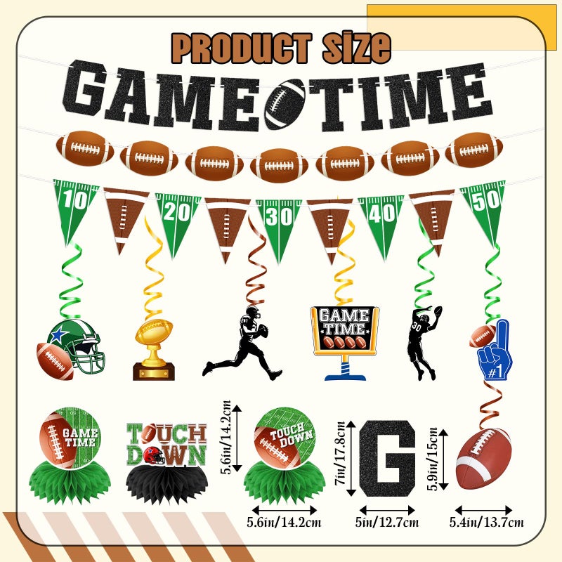 Cutechunfa 20Pcs Football Party Decorations Kit | Game Time Football Garland Banner Hanging Swirl Touch Down Honeycomb Centerpiece | Birthday & Tailgate Party Supplies - Image 3