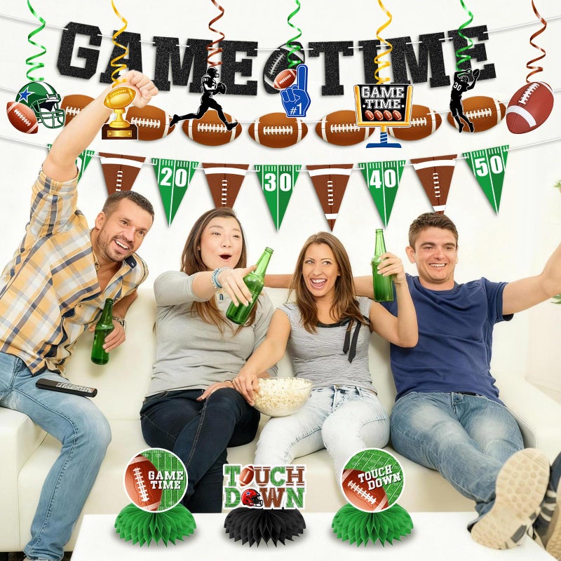 Cutechunfa 20Pcs Football Party Decorations Kit | Game Time Football Garland Banner Hanging Swirl Touch Down Honeycomb Centerpiece | Birthday & Tailgate Party Supplies - Image 5