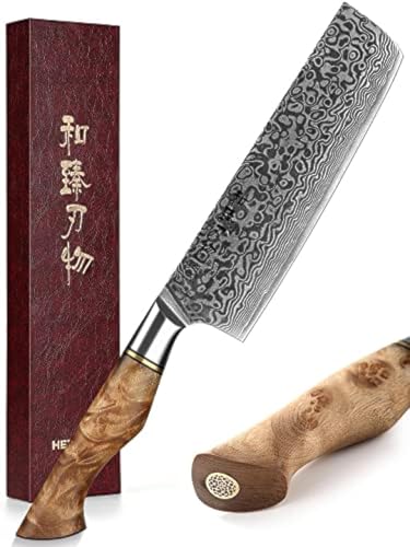 HEZHEN 7 inch Nakiri Knife Japanese High Carbon Steel-Super Durable Cooking Knife-67 Layers of Damascus Steel Sharp Blade -Ergonomic Design for Figured Sycamore Wood Handle - Image 1