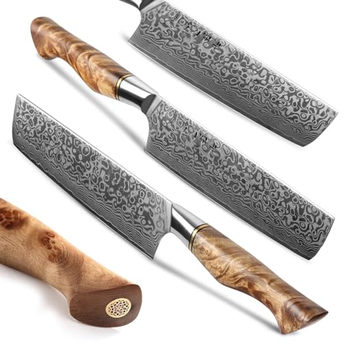 HEZHEN 7 inch Nakiri Knife Japanese High Carbon Steel-Super Durable Cooking Knife-67 Layers of Damascus Steel Sharp Blade -Ergonomic Design for Figured Sycamore Wood Handle - Image 2