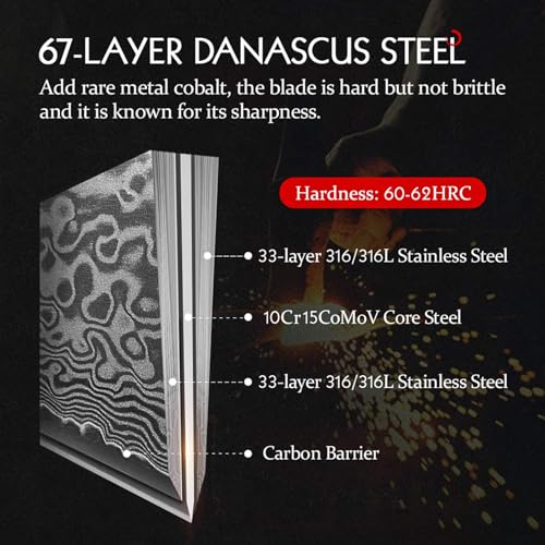 HEZHEN 7 inch Nakiri Knife Japanese High Carbon Steel-Super Durable Cooking Knife-67 Layers of Damascus Steel Sharp Blade -Ergonomic Design for Figured Sycamore Wood Handle - Image 5