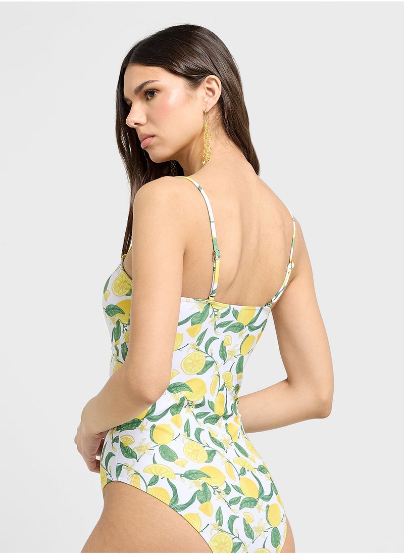Ginger - Strappy Lemon Print Swimsuit - Image 1