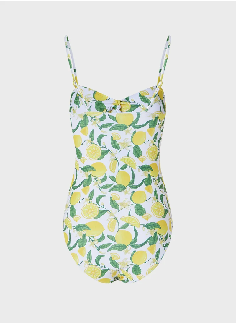 جينجر Strappy Lemon Print Swimsuit