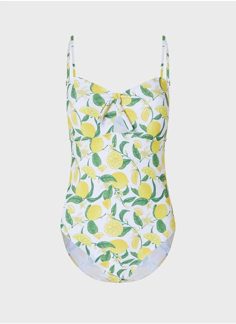 جينجر Strappy Lemon Print Swimsuit