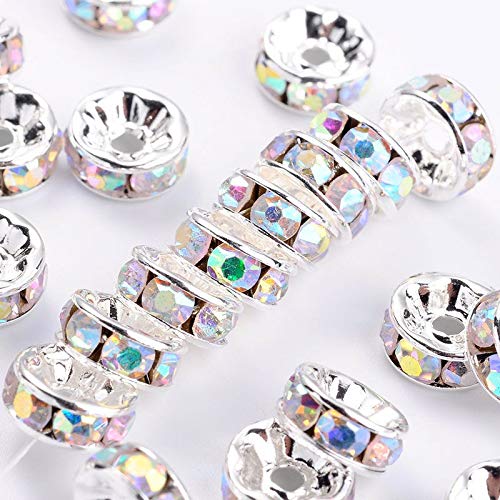 Allb 100Pcs Rondelle Spacer Beads 8mm Silver Plated Czech Crystal Rhinestone for Jewelry Making Loose Beads for Bracelets - Image 4