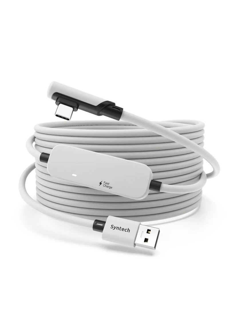 سينتيك كيبل ربط Syntech (5 متر) شحن متوافق مع نظارة Meta Quest 3/2/Pro/Pico 4 - مع منفذ شحن إضافي USB 3.0 لألعاب PC/SteamVR الممتدة - اللون أبيض - Image 1