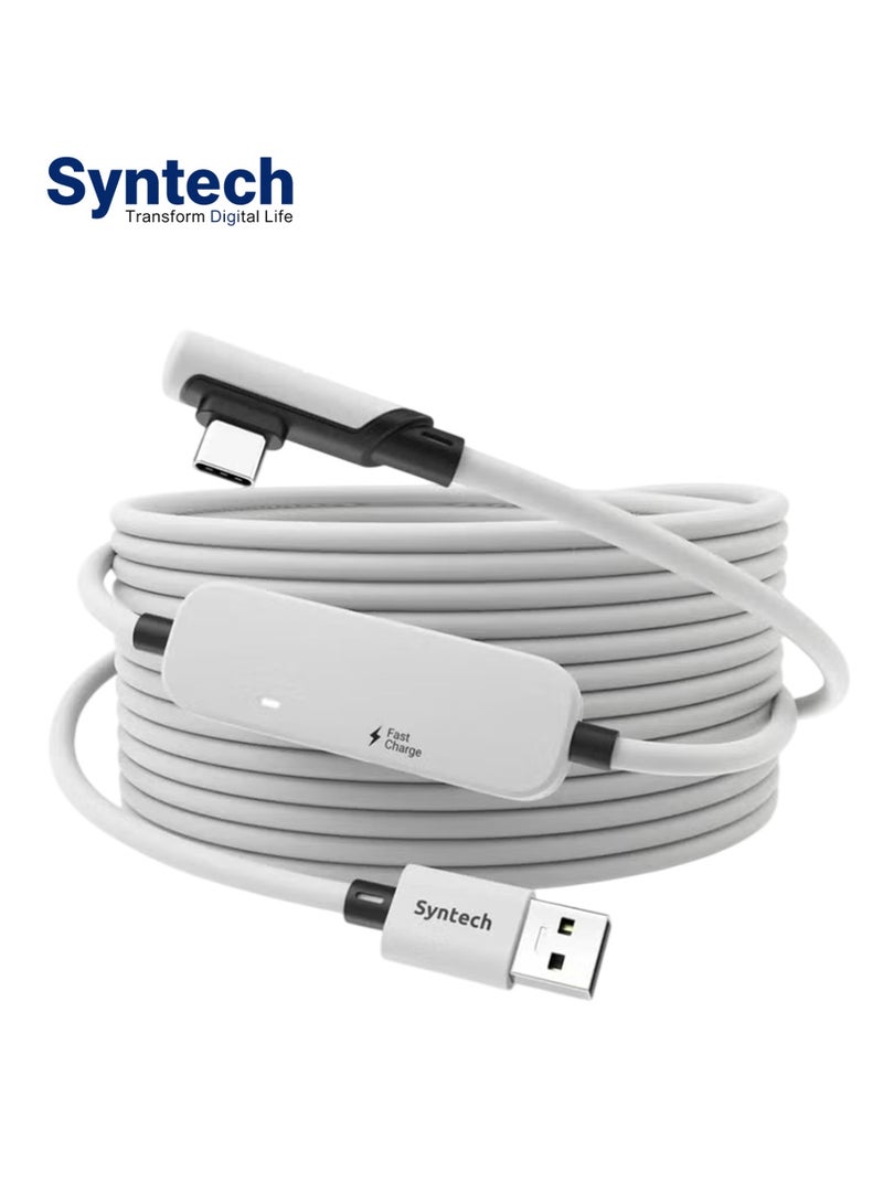 Syntech Link Cable (5m) with Charging Compatible with Oculus/Meta Quest 3S/3, Quest2, Pico4 Accessories, USB 3.0 Link Cable with Extra Charging Port, for PC/SteamVR and Extended Gameplay White - Image 1