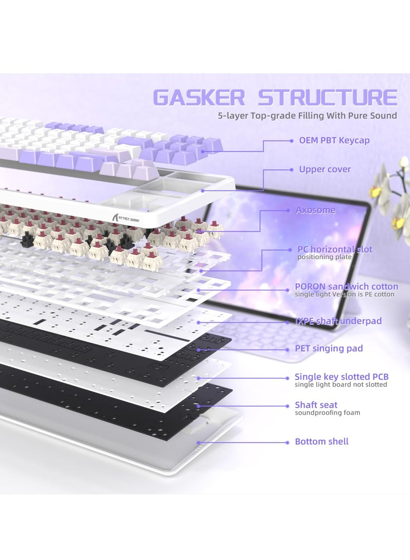 Attack Shark X87 Wireless Mechanical Gaming Keyboard, Tri-Mode BT5.0/2.4GHz/Wired Gasket Hot Swappable Custom Keyboard - Image 5