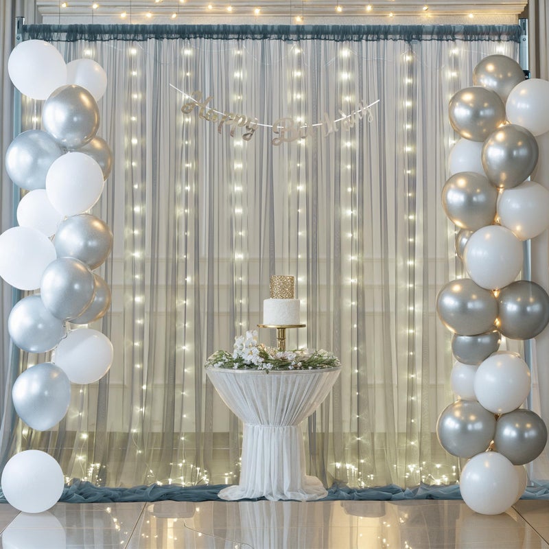 Suppromo Silver Grey Tulle Backdrop Curtain with Lights String for Parites 10x10ft Sheer Backdrop Curtains for Birthday Party Bridal Shower Baby Shower Wedding Ceremony Prom Photo Booth Background Decorations - Image 4