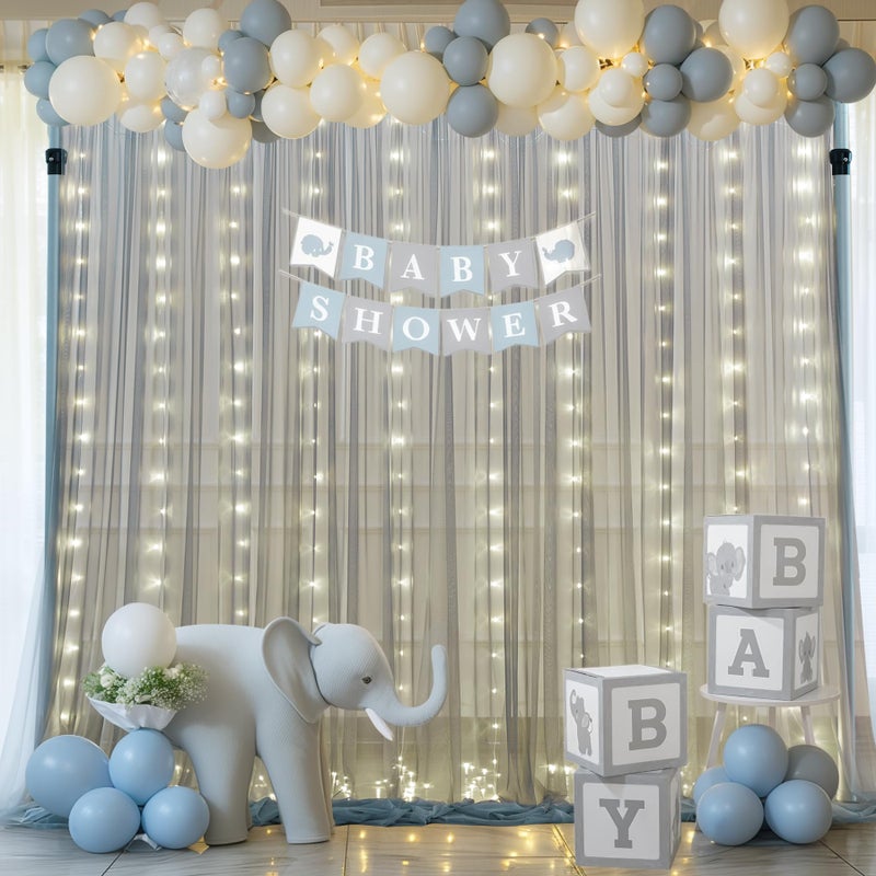 Suppromo Silver Grey Tulle Backdrop Curtain with Lights String for Parites 10x10ft Sheer Backdrop Curtains for Birthday Party Bridal Shower Baby Shower Wedding Ceremony Prom Photo Booth Background Decorations - Image 3