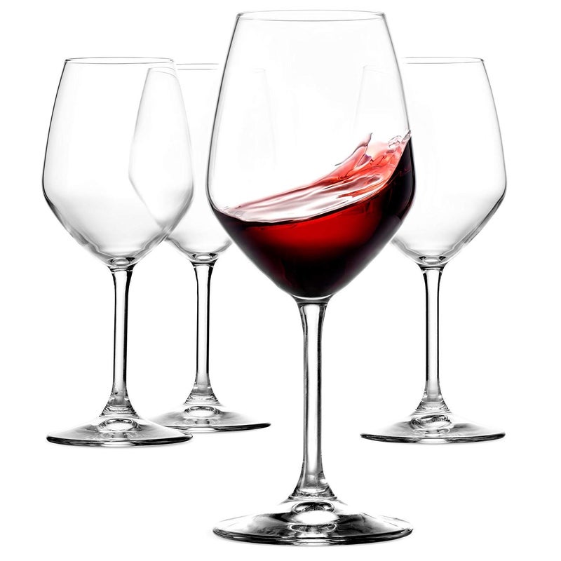 HAPPY BORN Crystal Wine Glasses Red Wine Glass 360 ml Laser Cut Thin Rim Long Stem Perfect for Red or White UltraThin Light Weight for Wine Tasting Perfect Glass Gifts Pack of 4 - Image 1
