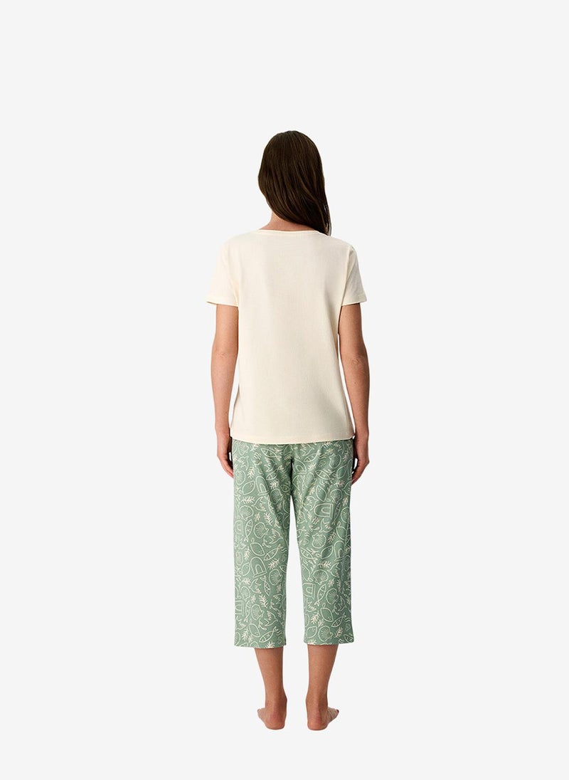 Penti Women Golden Hour Short Sleeve Capri Light Green Pyjama Set - Image 5