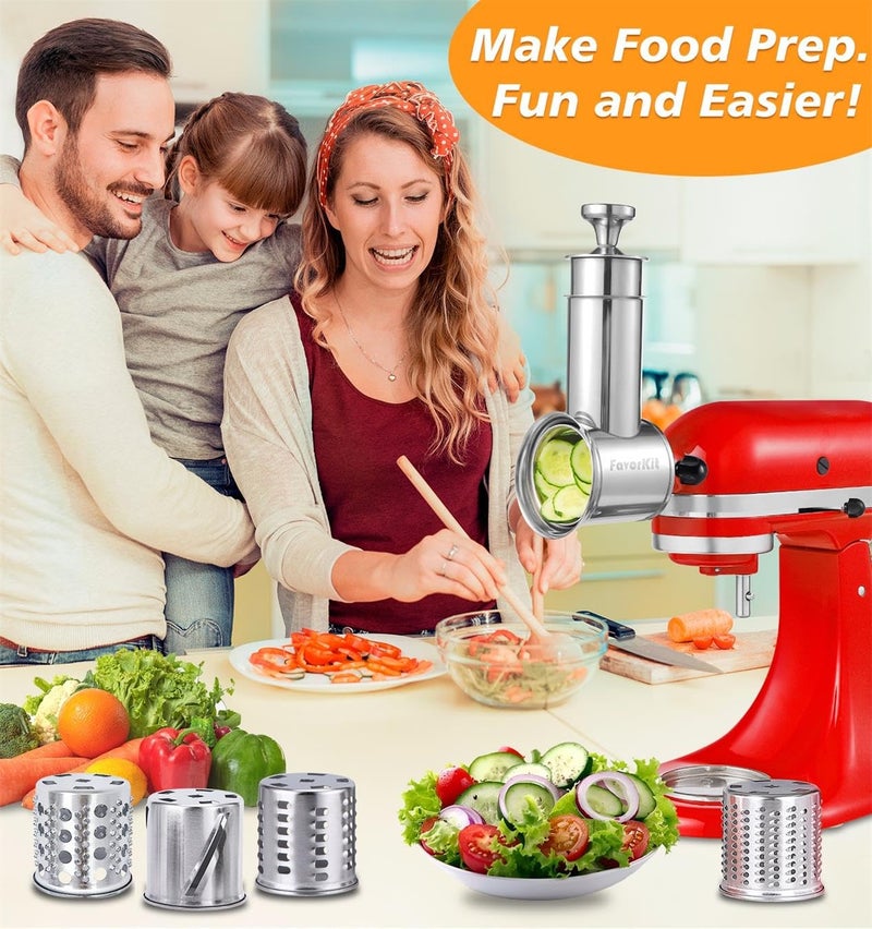 FavorKit Stainless Steel Salad Maker Attachment for KitchenAid Mixers, Large Slicer Shredder & Cheese Grater Accessories with 4 Blades,Dishwasher Safe - Image 2