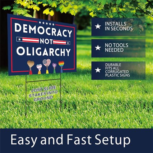 Lnyelxa No Kings Protest Yard Signs Democracy Not Oligarchy Yard Sign Double Sided Corrugated Plastic Outdoor Lawn Garden Sign with Metal H Stake 18"x12"(Blue) - Image 2