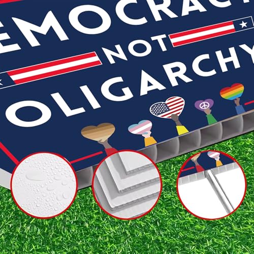 Lnyelxa No Kings Protest Yard Signs Democracy Not Oligarchy Yard Sign Double Sided Corrugated Plastic Outdoor Lawn Garden Sign with Metal H Stake 18"x12"(Blue) - Image 4