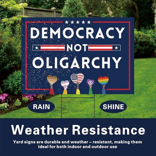 Lnyelxa No Kings Protest Yard Signs Democracy Not Oligarchy Yard Sign Double Sided Corrugated Plastic Outdoor Lawn Garden Sign with Metal H Stake 18"x12"(Blue) - Image 3