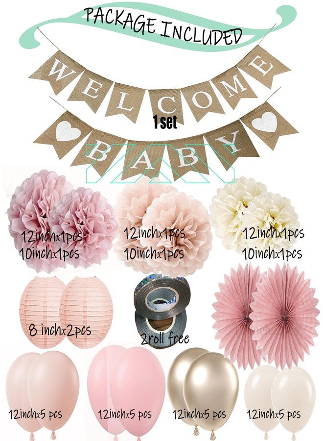 yuqinBB Baby Shower Decorations for Girls with Rustic Burlap Welcome Banner and Rose Gold Balloons Dusty Pink Paper Party Supplies (Pink + Champagne Gold) - Image 5