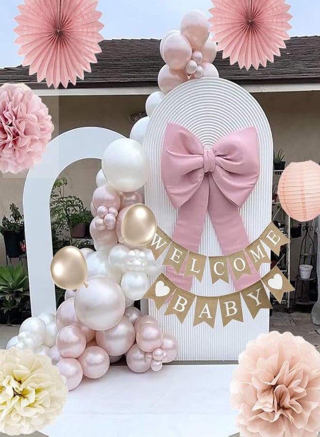 yuqinBB Baby Shower Decorations for Girls with Rustic Burlap Welcome Banner and Rose Gold Balloons Dusty Pink Paper Party Supplies (Pink + Champagne Gold) - Image 4