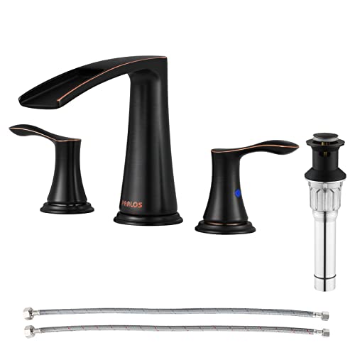 PARLOS Waterfall Widespread Bathroom Faucet Double Handles with Metal Pop Up Drain cUPC Faucet Supply Lines Oil Rubbed Bronze Demeter 1431803 - Image 1