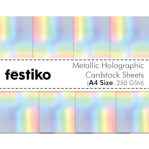 Festiko® A4 Size 250 GSM Shiny Iridescent Metallic Holographic Cardstock Sheets (Pack of 10) – Premium Metallic Reflective Mirrored Paper for Art & Craft Projects - Image 1