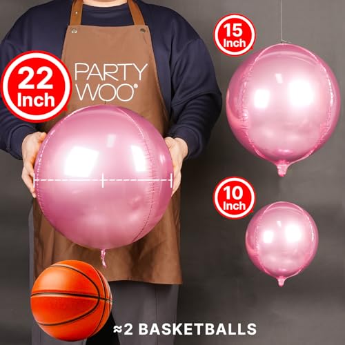 PartyWoo Pearl Pink Foil Balloons 20pcs Different Sizes Pack of 22 15 10 Inch Large Round Foil 4D Inflatable Mirror Ball Mylar Balloons for Baby Shower Birthday Gender Reveal Party Decorations - Image 5
